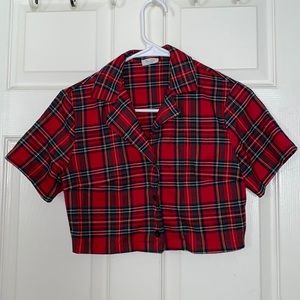 John Galt Red Cropped Button Up